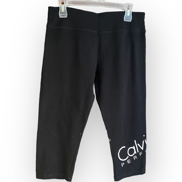 NWOT Calvin Klein 3/4 Length Black White Logo Yoga Exercise Pants Size XL - Picture 1 of 10